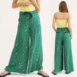 Free People Bennie Printed Wide Leg Pants Floral Green Size 8